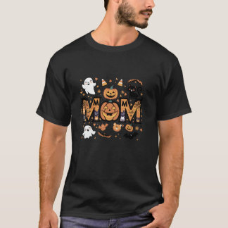 Funny Pumpkin Black Cat Mama Mommy Halloween Mothe T-Shirt