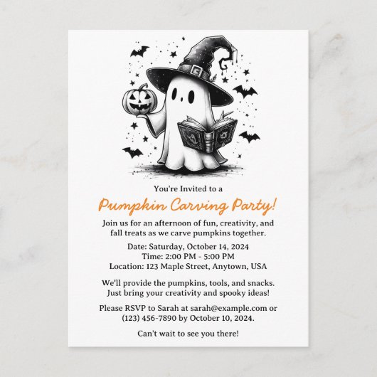 Funny Pumpkin Carving Einladung Postcard (Vorderseite)