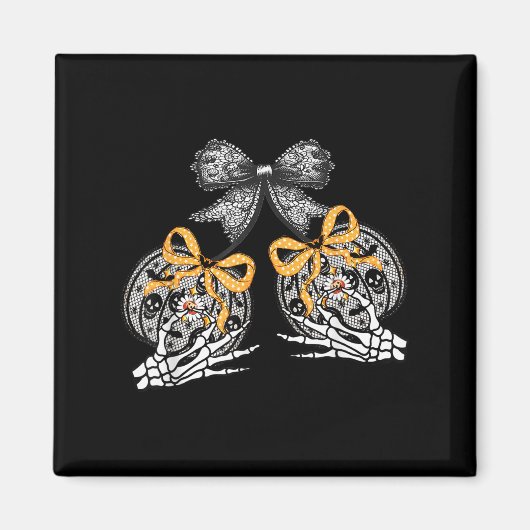 Funny Pumpkin Cherries Skeleton Lace Coquette Bow Magnet (Vorne)