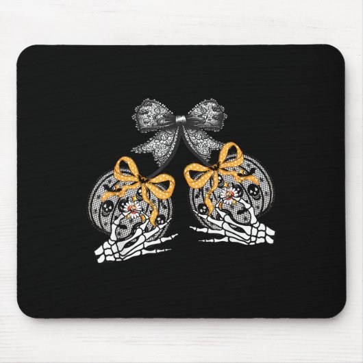 Funny Pumpkin Cherries Skeleton Lace Coquette Bow Mousepad (Vorne)