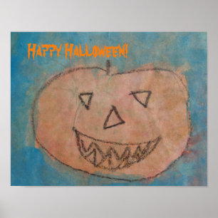 Funny Pumpkin Happy Halloween Kinder Kunst Wasserf Poster