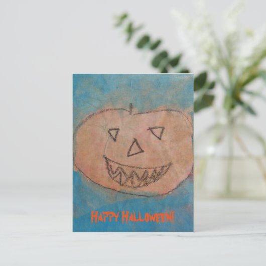 Funny Pumpkin Happy Halloween Kinder Kunst Wasserf Postkarte (Stehend Vorderseite)