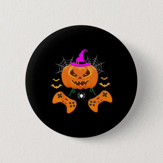 Funny Pumpkin Kürbislaterne Video Gamer Button (Vorderseite)
