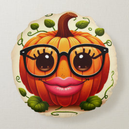 Funny Pumpkin Lips Tragend Brillen Rundes Kissen