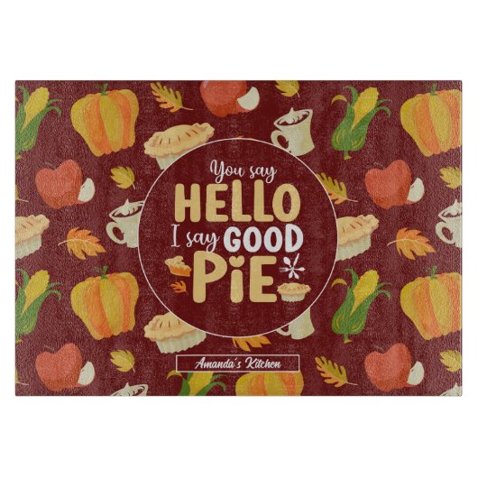 Funny Pumpkin Pie Pun Erntedank Food Pattern Schneidebrett (Vorderseite)