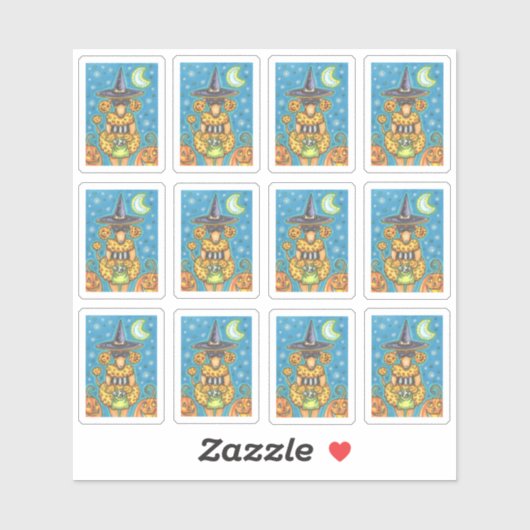 FUNNY PUMPKIN POODLE IN HALLOWEEN WITCH COSTUME AUFKLEBER (Blatt)