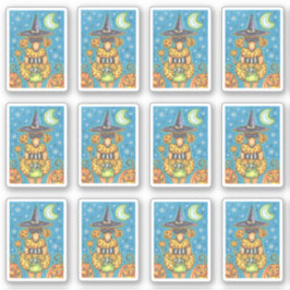 FUNNY PUMPKIN POODLE IN HALLOWEEN WITCH COSTUME AUFKLEBER