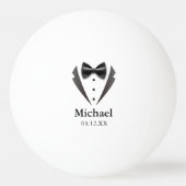 Funny Pun Groom Bow Krawatte Name Hochzeit Datum Tischtennisball (Rückseite)