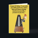 Funny Pun Metrognome Happy Birthday Karte<br><div class="desc">Wer möchte ihr Leben nicht in gutem Rhythmus behalten,  während man viel Glück bootet? Es ist gut zu wissen,  dass Gnome Ihre Heimat sein können! Genießen Sie diese lustige Wortspielkarte!</div>