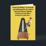 Funny Pun Metrognome Happy Birthday Karte<br><div class="desc">Wer möchte ihr Leben nicht in gutem Rhythmus behalten,  während man viel Glück bootet? Es ist gut zu wissen,  dass Gnome Ihre Heimat sein können! Genießen Sie diese lustige Wortspielkarte!</div>