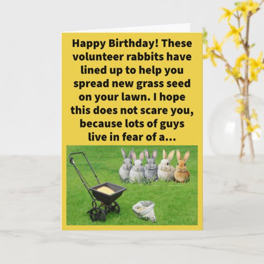 Funny Pun Re-seeding Hare Line Happy Birthday Karte (Gelbe Blume)