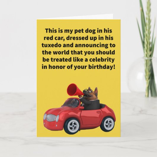 Funny Pun Red Car Pet Behandlung Happy Birthday Karte (Vorderseite)