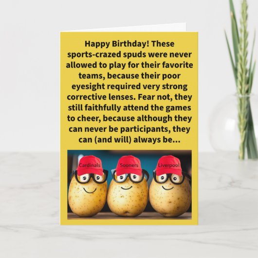 Funny Pun Spec Taters Happy Birthday Karte (Vorderseite)