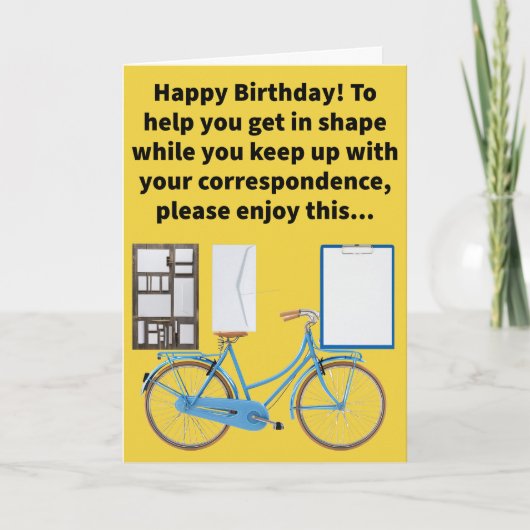 Funny Pun Stationery Bike - Happy Birthday Karte (Vorderseite)