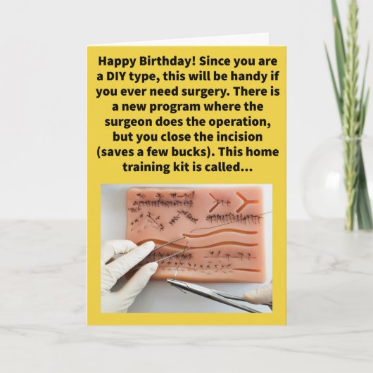 Funny Pun Suture Self Happy Birthday Karte (Vorderseite)