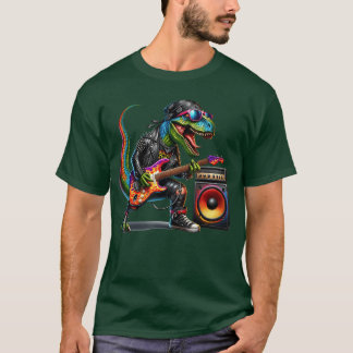 Funny Punk Dinosaur Rockn Roll Goth Dino Guitar Ba T-Shirt