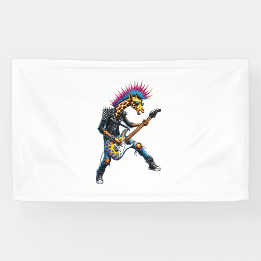 Funny Punk Giraffe, Rock'n Roll Goth Giraffe, Guit Banner (Horizontal)