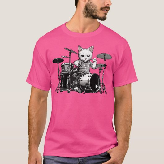 Funny Punk Kitten Drummer Cat Playing Drums Graphi T-Shirt (Vorderseite)