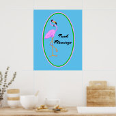 Funny Punk Pink Flamingo auf Aquamarin Poster (Küche)