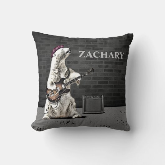 Funny Punk Rock Bear Individuelle Name Musiker T Kissen (Vorderseite)