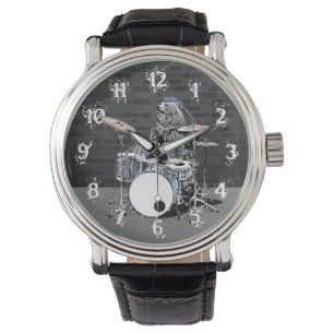 Funny Punk Rock Drummer Bär spielen Trommler Rocke Armbanduhr