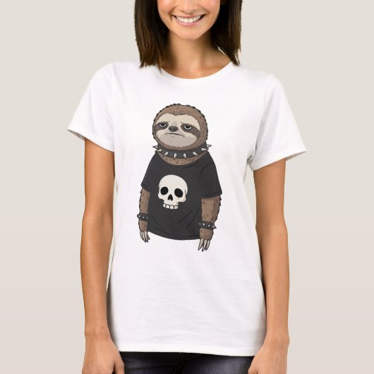 Funny Punk Rock Emo Sloth mit Skull Graphic T-Shirt (Vorderseite)