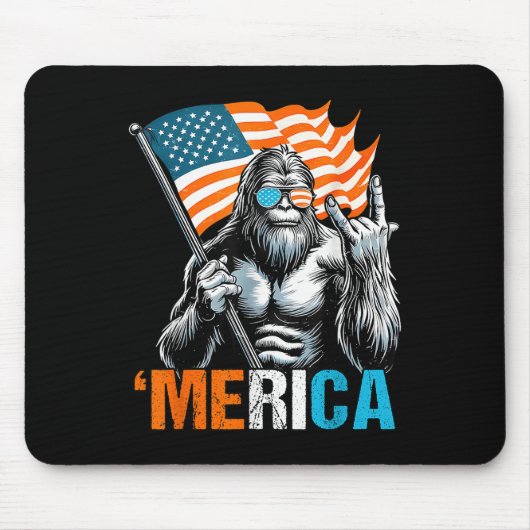 Funny Punk Rock Sasquatch Bigfoot Us Flag Merica 4 Mousepad (Vorne)