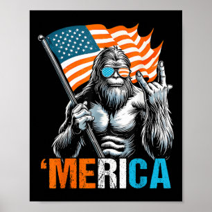 Funny Punk Rock Sasquatch Bigfoot Us Flag Merica 4 Poster