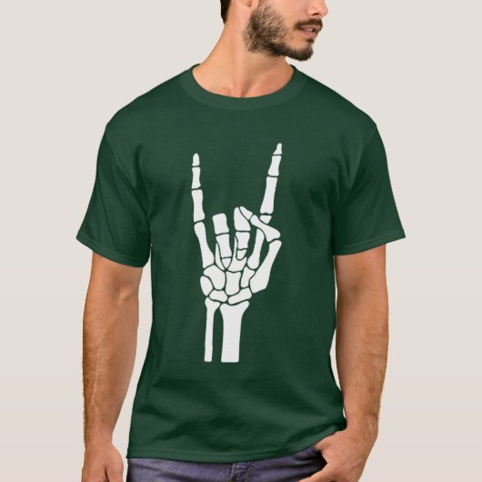 Funny Punk Rocker Hand Sign Rock Skeleton Spooky H T-Shirt (Vorderseite)
