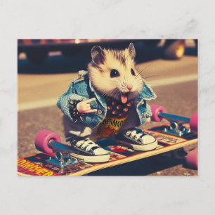 Funny Punk Skateboarding Niedlich Hamster Postkarte
