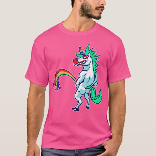 Funny Punk Unicorn Pissing Ein Rainbow Party Kunst T-Shirt (Vorderseite)