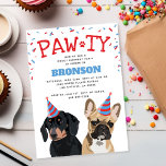Funny Puppy Dog Geburtstagsparty Einladung<br><div class="desc">Niedliche Geburtstagsfeier mit einem französischen Bulldoggen und einer Dackel,  beide mit Party-Hüten,  Rot-Blau-Konfetti,  dem Wort "PAW-TY" und einer einfachen Haustier-Party-Vorlage.</div>