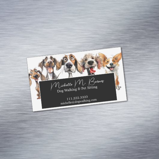 Funny Puppy Dog Walker Sitter Schwarz-weiß Magnetische Visitenkarte (Beispiel)