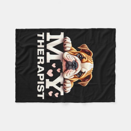 Funny Puppy My Therast English Bulldog Dog  Fleecedecke (Vorderseite (Horizontal))
