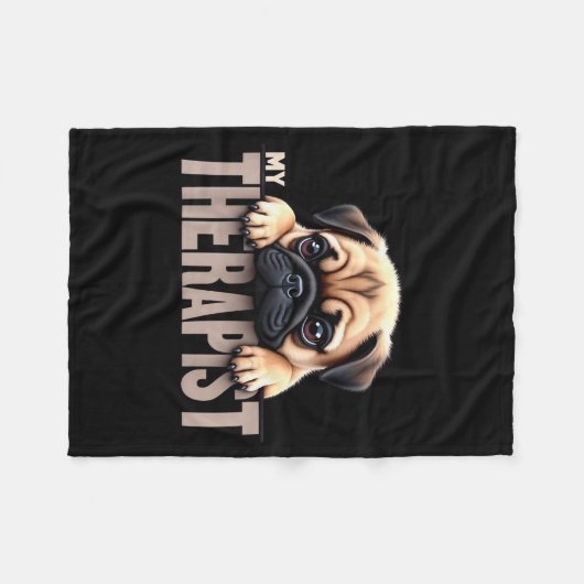 Funny Puppy My Therast Pug Dog Fleecedecke (Vorderseite (Horizontal))