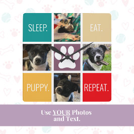 Funny Puppy Sleep essen Wiederholung Hund Lover fa Quadratische Wanduhr