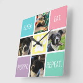 Funny Puppy Sleep essen Wiederholung Hund Lover Pa Quadratische Wanduhr (Winkel)