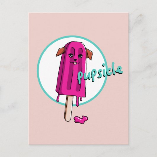 Funny "Pupsicle" Hund Pun Cartoon Illustration Postkarte (Vorderseite)