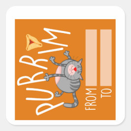 Funny Purim Cat. Shalach Manos. פ ו ר י ם ש מ ח Quadratischer Aufkleber