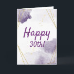 Funny Purple 30th Birthday Watercolor, Gold Frame Karte<br><div class="desc">Pretty,  feminine Purple and gold glitter frames watercolor art,  funny 30th birthday card for women. Turning 30 is a great milestone. This card is perfect for women with a great sense of humor.</div>