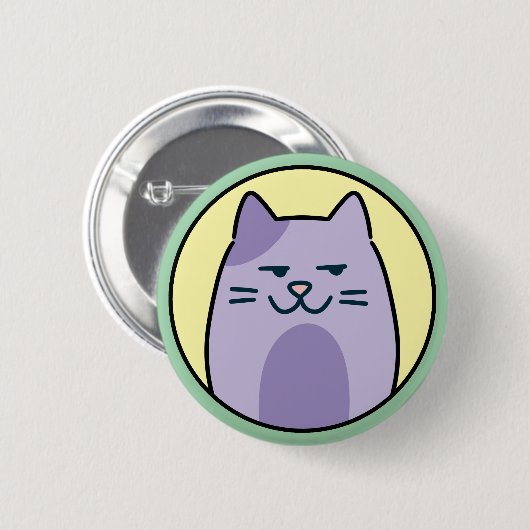 Funny Purple Cat With Side Eye Button (Vorne & Hinten)