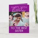 Funny Purple Floral Foto Sister 50th Birthday Karte<br><div class="desc">Funny Purple Floral Foto Sister 50th Birthday, an elegant and attraktiv design for any sister. Do you need any sister 50th birthday cards, little sister 50th birthday cards, big sister 50th birthday cards or happy 50th birthday card for sister, this one is for you. The design feature a nice foto...</div>