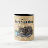 Funny "Purrcrasator" Cat Sleeping on Laptop | Cute Zweifarbige Tasse (Mittel)