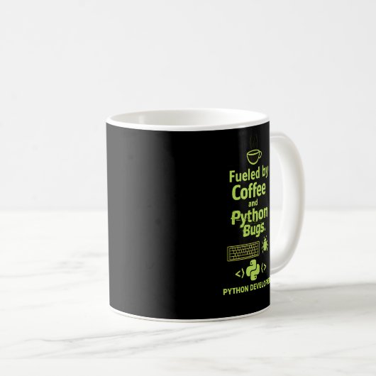 Funny Python Developer – Fueled by Coffee bugs  Kaffeetasse (VorderseiteRechts)
