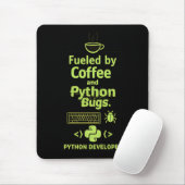 Funny Python Developer – Fueled by Coffee bugs  Mousepad (Mit Mouse)