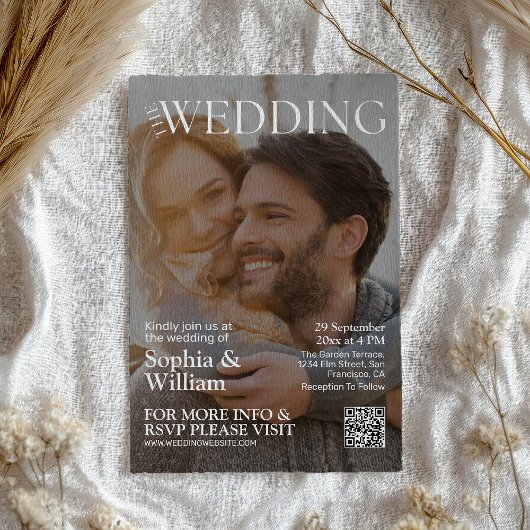Funny QR Code Magazine Foto Hochzeit Einladung