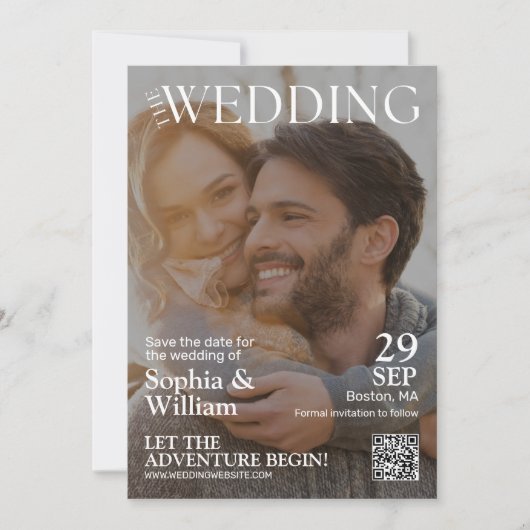 Funny QR Code Magazine Foto Hochzeit Save The Date (Vorderseite)
