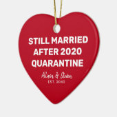 Funny Quarantine 2020 Red Heart Couples Names Keramik Ornament (Links)