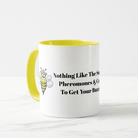 Funny Queen Bee and Drones Coffee Tasse Buzz On! (Vorderseite Links)