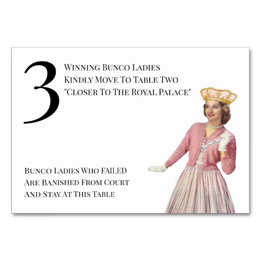 Funny Queen Table Three Bunco Tischnummer (Rückseite)